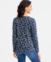 Style & Co Women's Printed Long-Sleeve Scoop-Neck Top, Macy's Exclusive