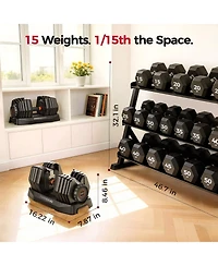 Fed Fitness 105LB Total Weight 15-in-1 Adjustable Dumbbell, Quick Dial 5-52.5LBS Heavy-Duty Single Dumbbell with Storage Box and Fitness App