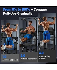 Fed Fitness 440LBS Assisted Pull Up Power Tower, Adjustable Resistance Dip Station with 2-in-1 Backrest, Multi-Function Strength Training Equipment