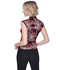 Dkny Women's Ruched Sleeveless Mock Neck Top