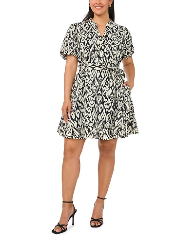 Vince Camuto Plus Size Puff-Sleeve Belted Mini Dress