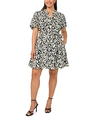 Vince Camuto Plus Size Puff-Sleeve Belted Mini Dress