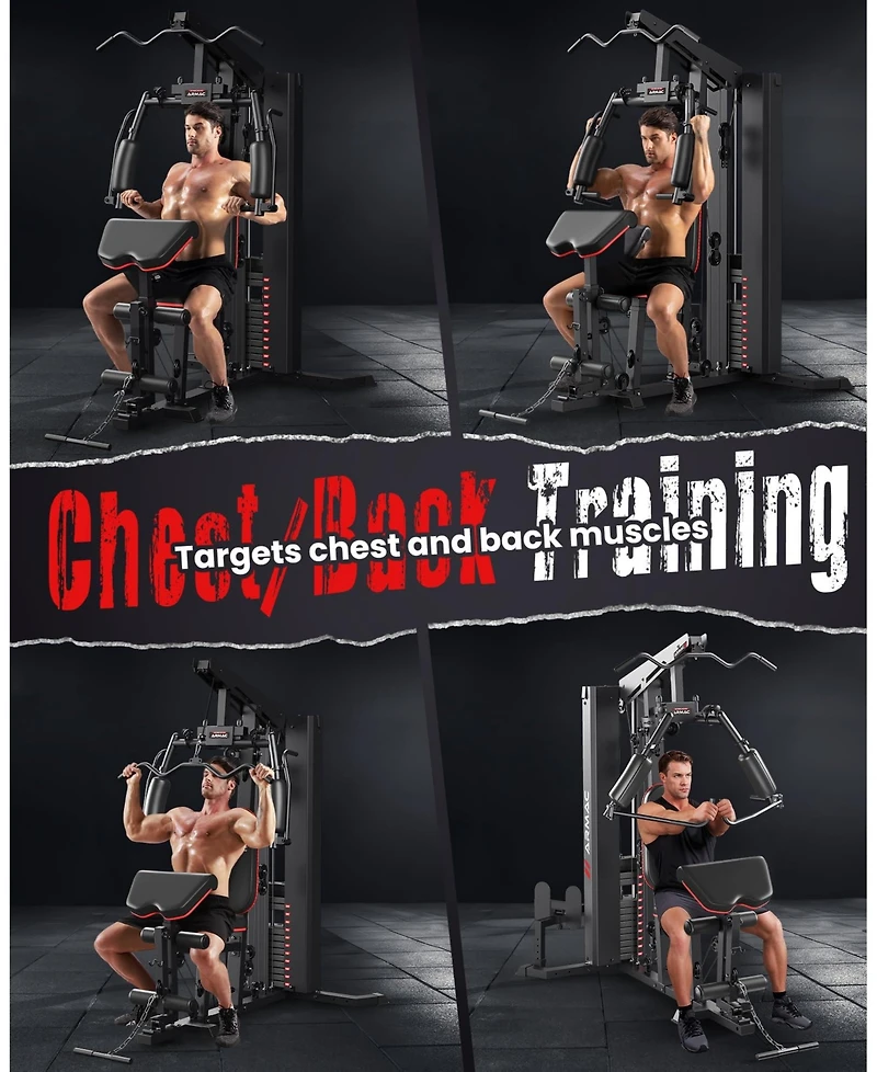 Fed Fitness All-in-One Home Gym Station with Steel Plate Cover, 150LBS Weight Stack Multifunctional Workout Equipment with Leg Press