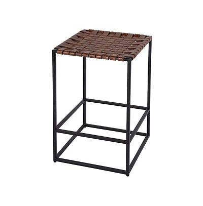 Butler Specialty 24 in. Seat Height Leather and Iron Backless Counter Stool with Footrest