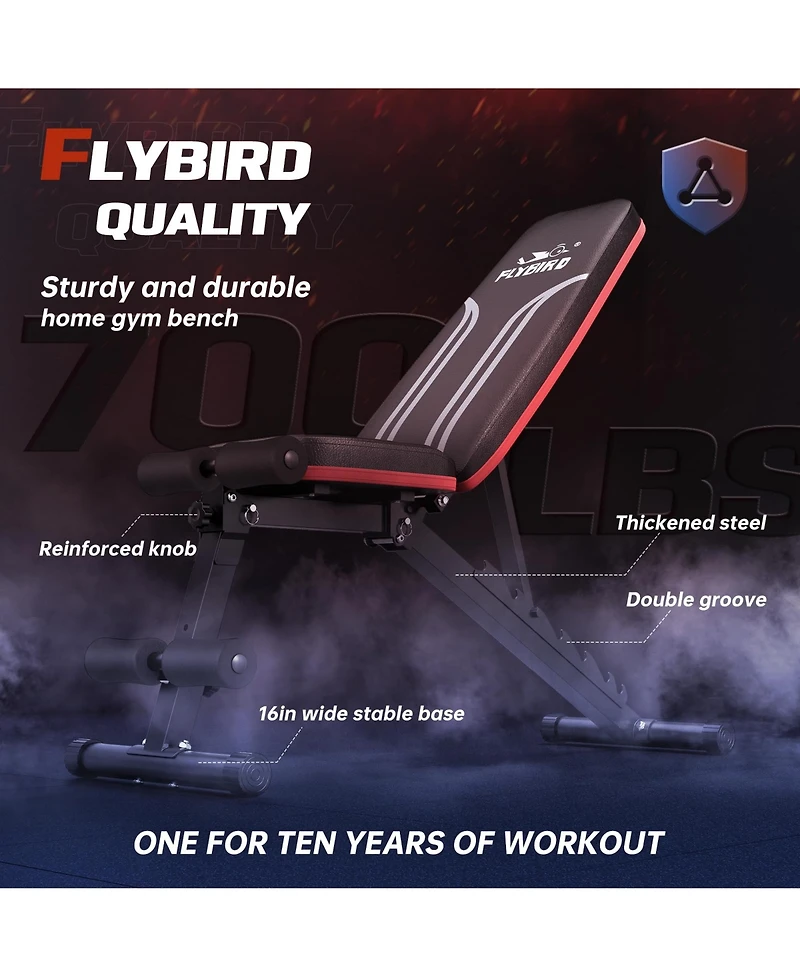 Fed Fitness Foldable Weight Bench with 2 Resistance Bands, 8 Backrests Fast Adjustable Fid for Home Gym Full Body Workout