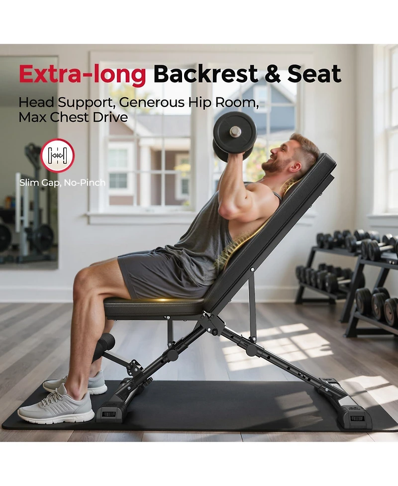 Fed Fitness WB5 800LBS Astm-Certified Flybird WB5 Weight Bench, Foldable Fid Adjustable Workout Bench with 30in Extended Backrest