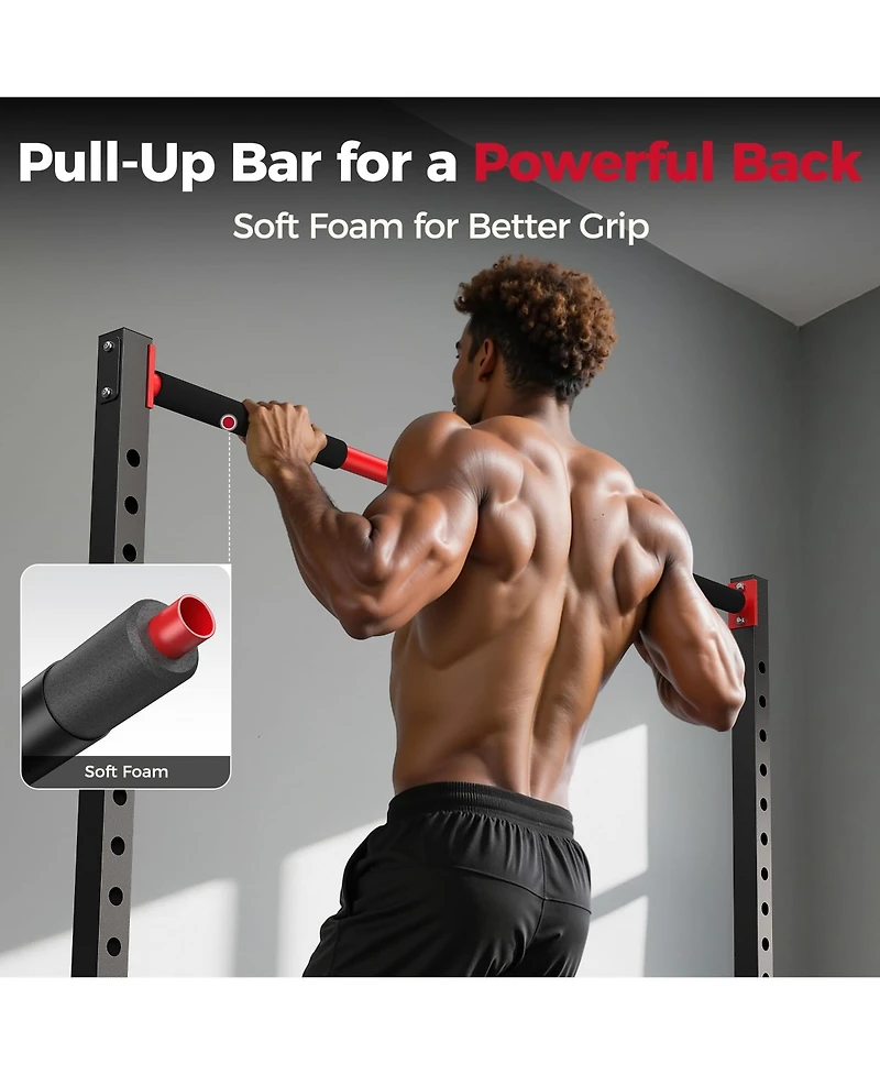 Fed Fitness Adjustable Squat Rack with Pull-Up Bar, Multi-Functional Power Rack Stand Fits 6FT/7FT Barbells, Home Gym Strength Training Equipment