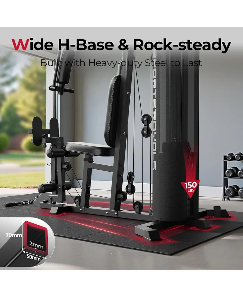 Fed Fitness Home Gym Station with Mesh Cover, 150LBS Weight Stack Multifunctional Workout Equipment Leg Press for Full Body Strength Training