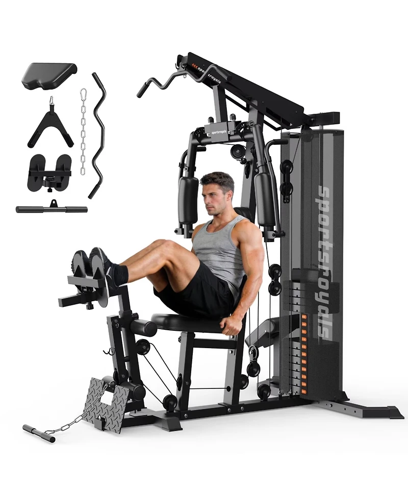 Fed Fitness Home Gym Station with Mesh Cover, 150LBS Weight Stack Multifunctional Workout Equipment Leg Press for Full Body Strength Training