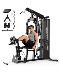 Fed Fitness Home Gym Station with Mesh Cover, 150LBS Weight Stack Multifunctional Workout Equipment Leg Press for Full Body Strength Training