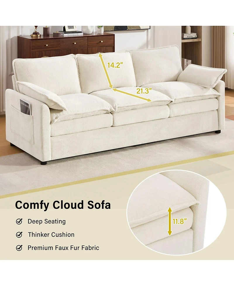Streamdale Furniture Modern 3-Seater Plush Upholstered Sofa with Side Storage