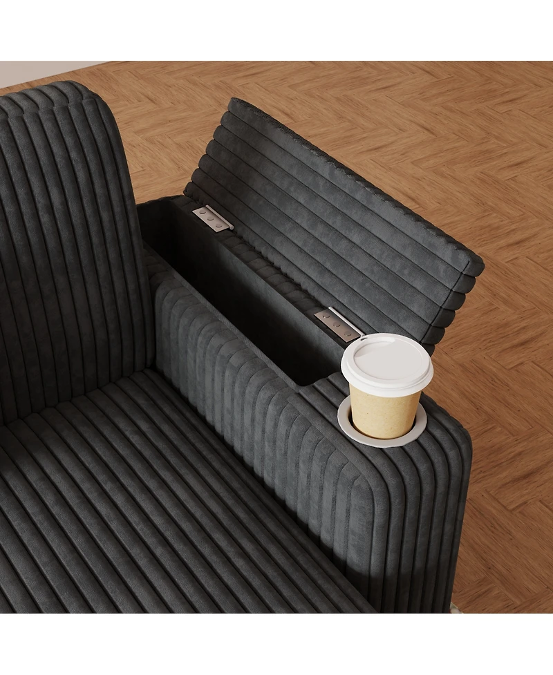 Streamdale Furniture U-Shaped Corduroy Sofa Bed with Usb, Storage, and Cup Holders