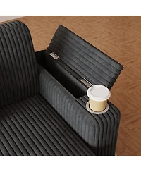 Streamdale Furniture U-Shaped Corduroy Sofa Bed with Usb, Storage, and Cup Holders