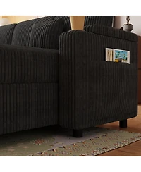 Streamdale Furniture U-Shaped Corduroy Sofa Bed with Usb, Storage, and Cup Holders