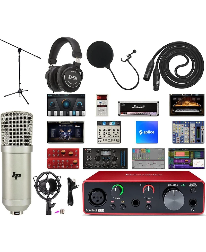 Focusrite Scarlett Solo 3rd Gen Audio Interface Bundle with Condenser Mic, Headphones and Stand