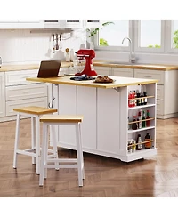 Streamdale Furniture 53 inch Large Kitchen Island with 2 Stools, Power Outlet and Storage