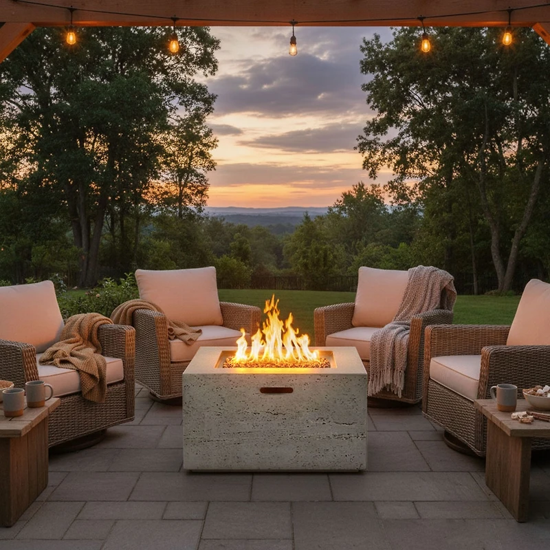 Streamdale Furniture 24 inch Square Propane Fire Pit Table Set with Tank Cover and Accessories