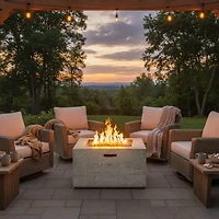 Streamdale Furniture 24 inch Square Propane Fire Pit Table Set with Tank Cover and Accessories