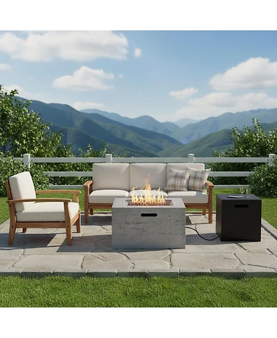Streamdale Furniture 24 inch Square Propane Fire Pit Table Set with Tank Cover and Accessories