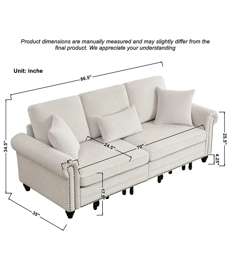 Streamdale Furniture 3-in-1 Convertible Sleeper Sofa with Nailhead Trim, Chenille