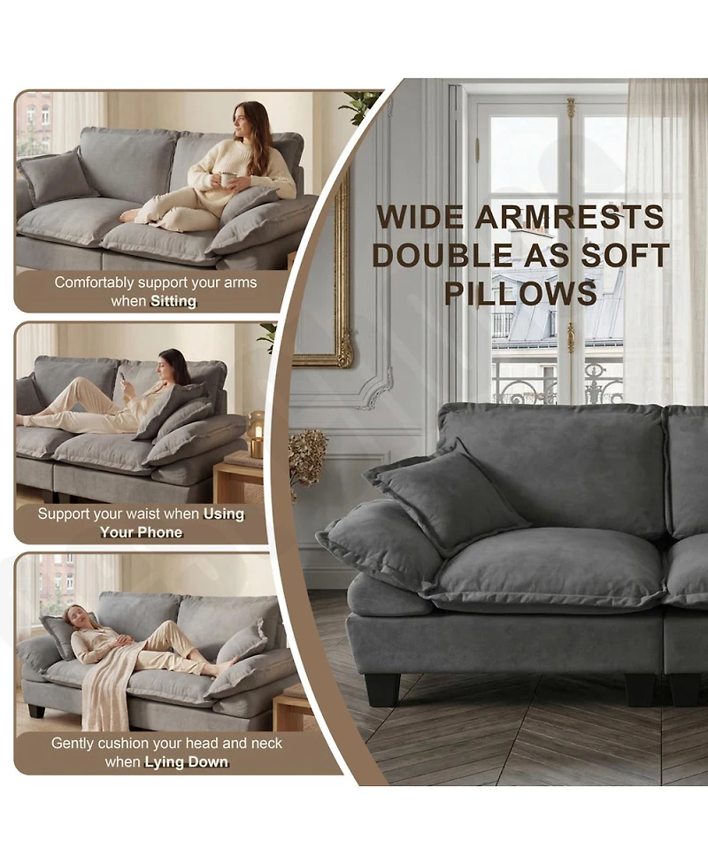 Streamdale Furniture Modular U-Shape Cloud Couch with Storage, Cup Holders, Usb and Ottomans