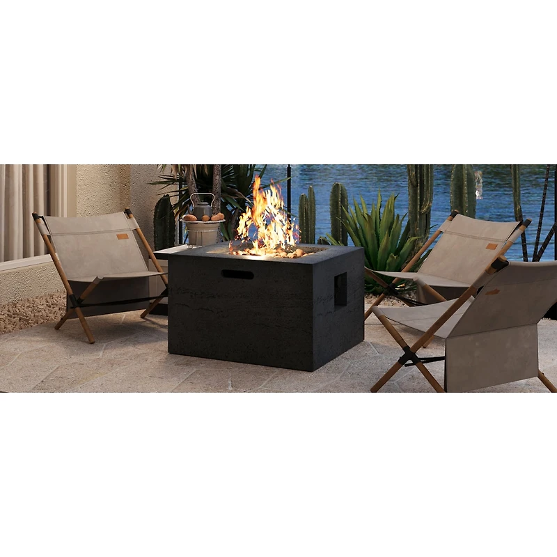 Streamdale Furniture 24-Inch Square Propane Fire Pit Table with 40,000 Btu and Accessories