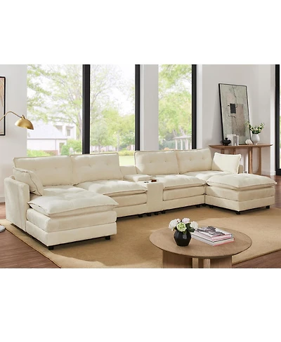 Streamdale Furniture 154" Modular U-Shaped Corduroy Sectional Sofa with Ottomans and Usb