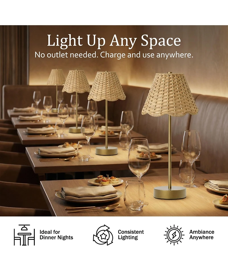 Bell + Howell Woven Scallop Shade Plain Stem Rechargeable Touch Control Led Dimmable Cordless Table Lamp