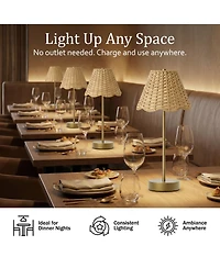 Bell + Howell Woven Scallop Shade Plain Stem Rechargeable Touch Control Led Dimmable Cordless Table Lamp