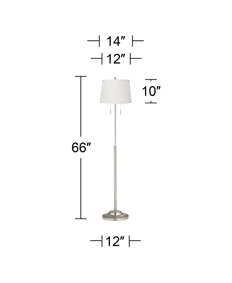 360 Lighting Abba Modern Floor Lamp Standing 66" Tall Brushed Nickel Fabric Tapered Drum Shade for Living Room Bedroom Office House Home
