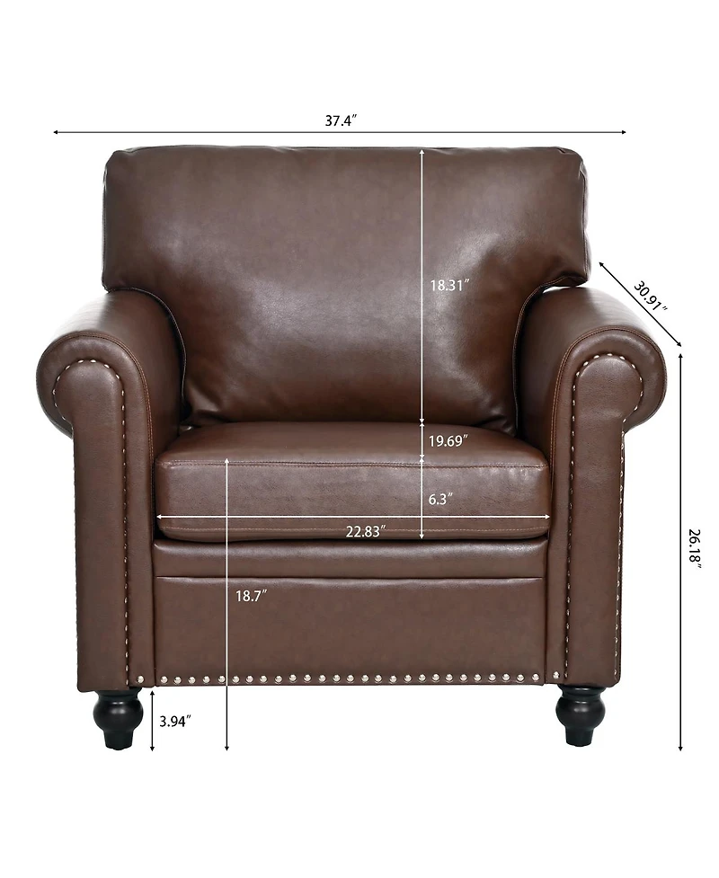 Streamdale Furniture Modern Pu Leather Accent Sofa with Birch Wood Legs and Nailhead Trim