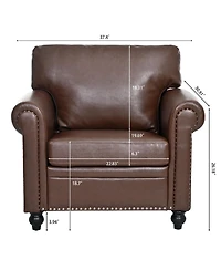 Streamdale Furniture Modern Pu Leather Accent Sofa with Birch Wood Legs and Nailhead Trim