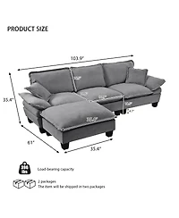 Streamdale Furniture Modular L-Shape Cloud Sofa with Ottoman and Pillows