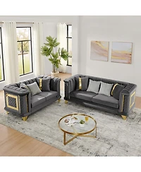 Streamdale Furniture 2 pieces Luxury Velvet Sofa Set with Gold Trim, 3-Seater and Loveseat