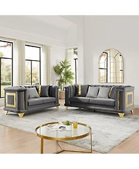 Streamdale Furniture 2 pieces Luxury Velvet Sofa Set with Gold Trim, 3-Seater and Loveseat