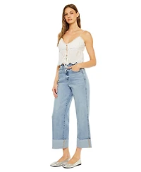 KanCan Women's Alfie 90's Cropped Wide Leg Jeans