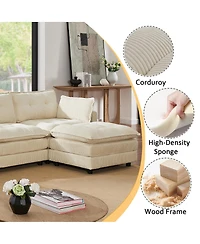 Streamdale Furniture 119" L-Shaped Corduroy Modular Sectional Sofa with Ottoman and Console