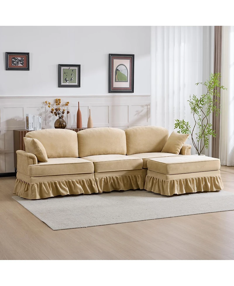 Streamdale Furniture 103.15" Modern Chenille L-Shaped Sectional Sofa with Ruffled Skirt