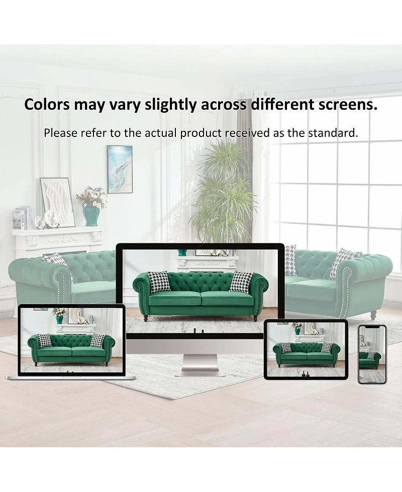 Streamdale Furniture Chesterfield 3+3 Seater Velvet Sofa with Roll Arms and Nailhead Trim