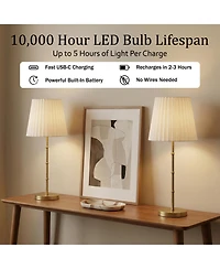 Bell + Howell Bamboo Stem Pleat Shade Rechargeable Touch Control Led Dimmable Cordless Table Lamp
