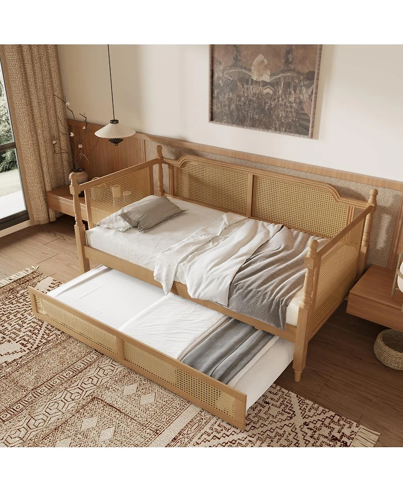Streamdale Furniture Traditional Rattan Full Daybed with Trundle