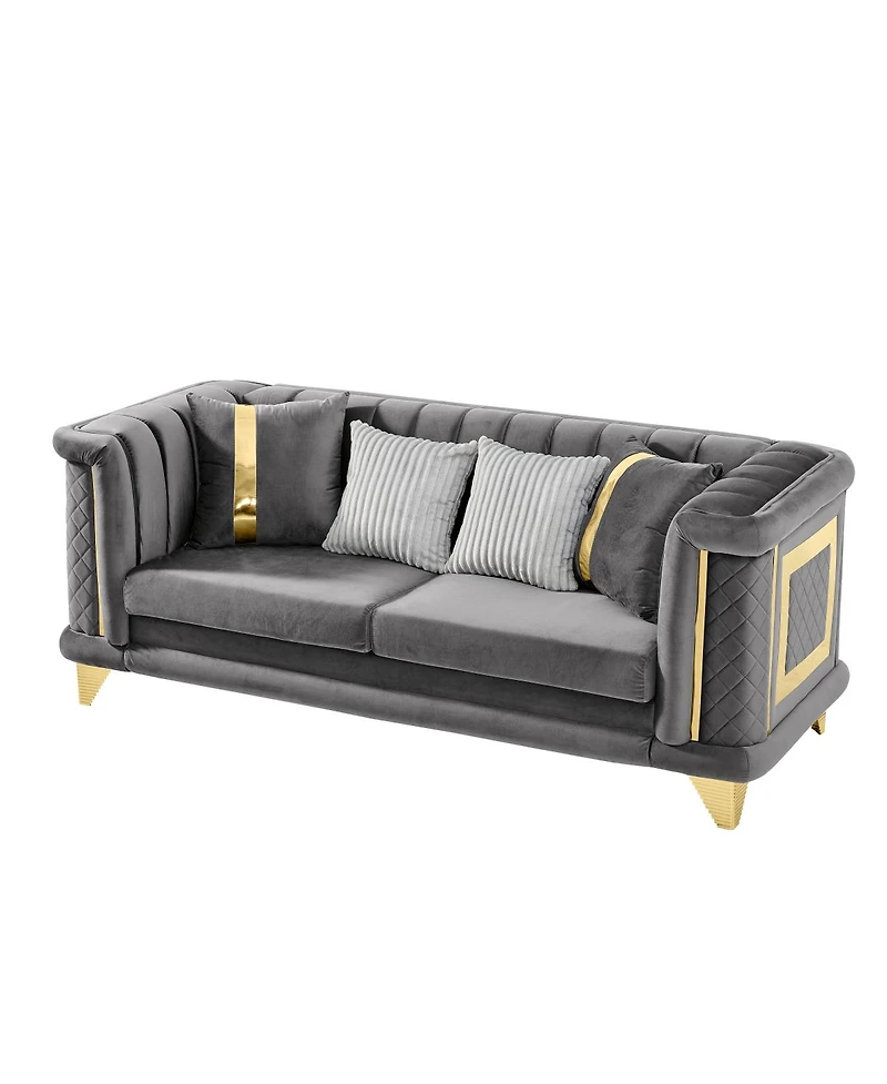 Streamdale Furniture 89" Velvet 3-Seater Luxury Sofa with Gold Trim and Tufted Texture