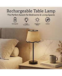 Bell + Howell Raffia Scallop Shade Plain Stem Rechargeable Touch Control Led Dimmable Cordless Table Lamp
