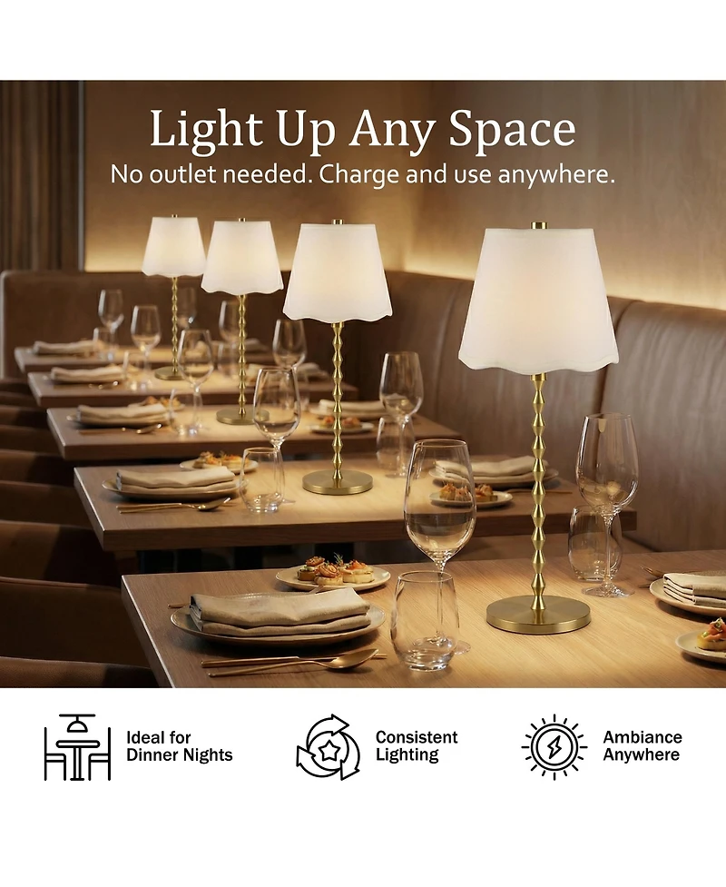 Bell + Howell Stem Scallop Shade Rechargeable Touch Control Led Dimmable Cordless Table Lamp