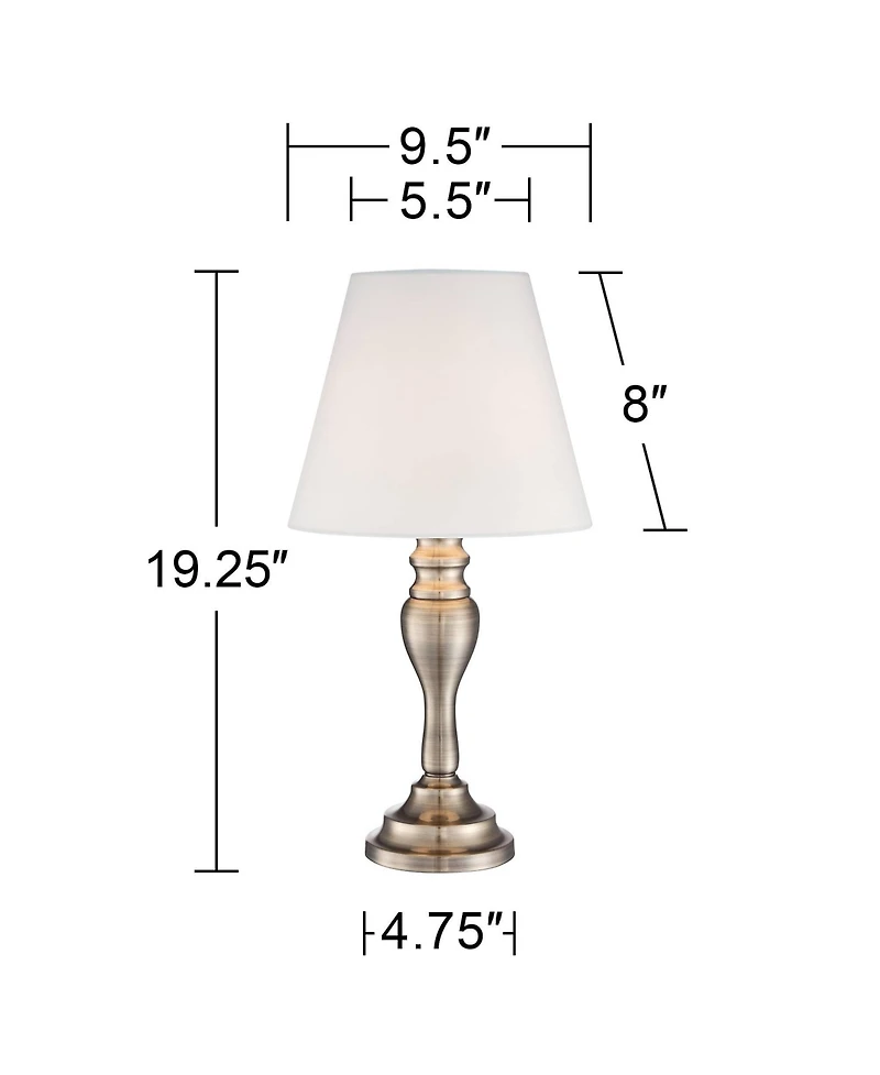 Regency Hill Traditional Accent Table Lamps 19 1/4" High Set of 2 Brass Shade Touch On Off for Bedroom Bedside Office