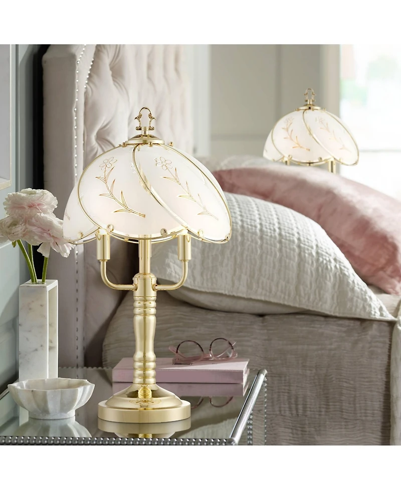 Regency Hill Flower 19 1/2" High Small Traditional Accent Table Lamps Set of 2 Touch On-Off 3-Brass Finish Living Room
