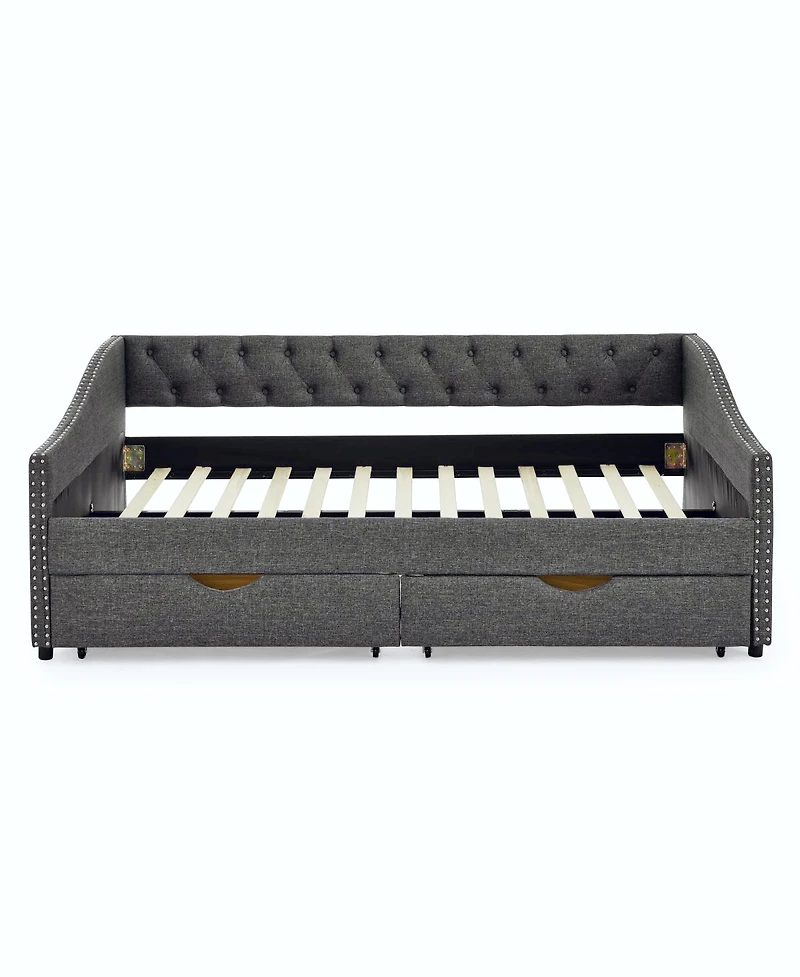 Streamdale Furniture Upholstered Full Size Daybed with Drawers and Tufted Back