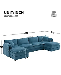 Streamdale Furniture 136" Chenille U-Shaped Modular Sectional Sofa with Movable Ottoman