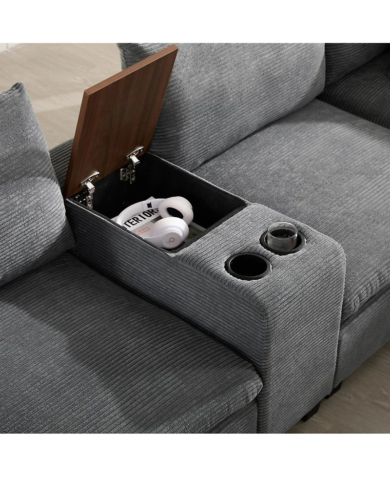 Streamdale Furniture 139'' U-Shaped Modular Corduroy Sectional Sofa with Storage and Usb Charger