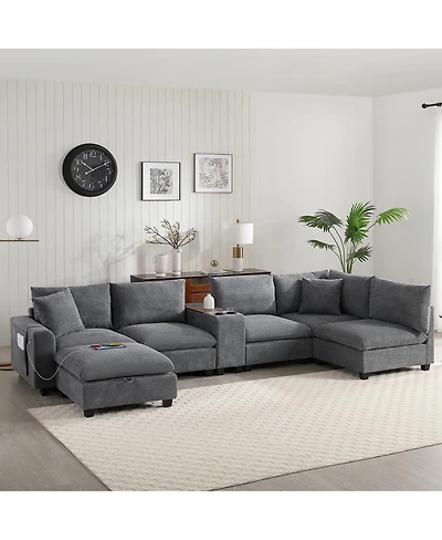 Streamdale Furniture 139'' U-Shaped Modular Corduroy Sectional Sofa with Storage and Usb Charger